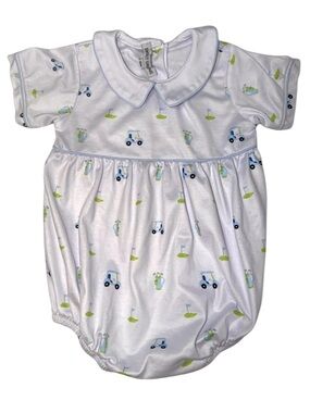 EUC Sweet Dreams boys Collared knit golf print bubble romper 18month